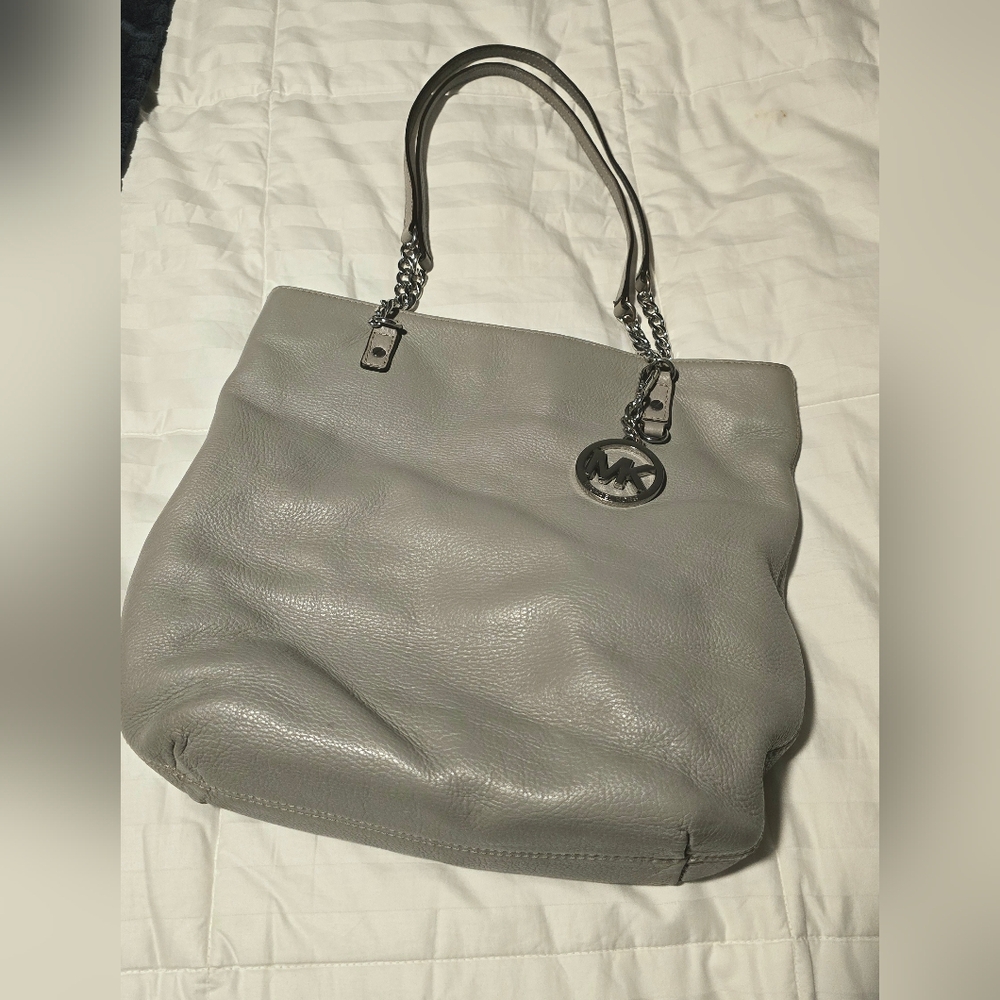 Michael Kors Gray Leather Tote Bag